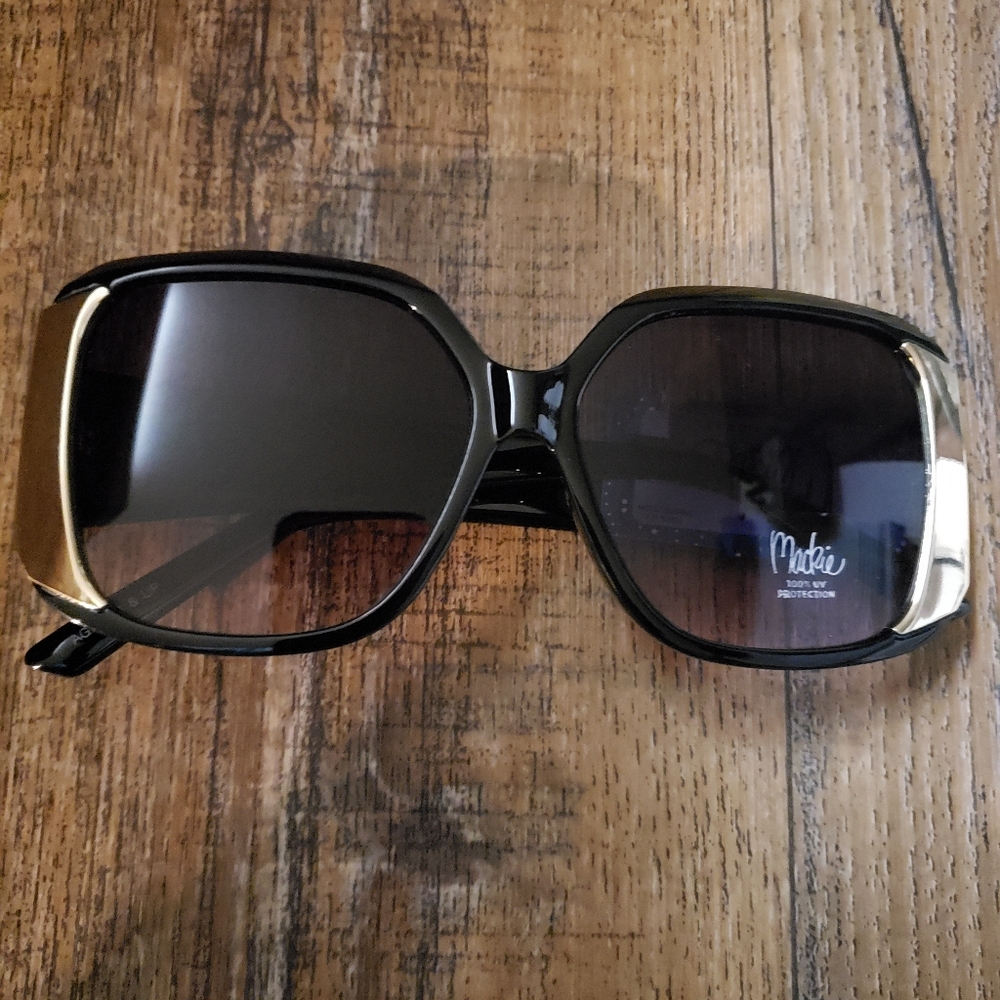 Women's Classic Black Oversized Bob Mackie Sunglasses with Gold Accents
